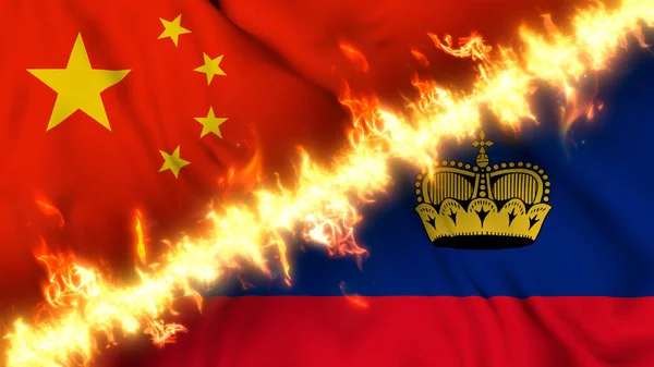 Ilustración Una Bandera Ondeante China Liechtenstein Separadas Por Una Línea —  Fotos de Stock