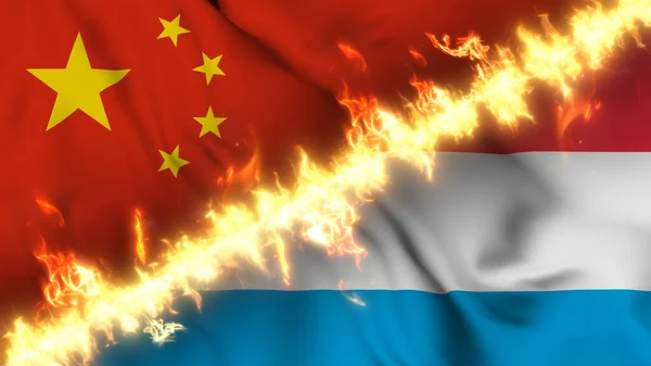 Ilustración Una Bandera Ondeante China Luxemburgo Separadas Por Una Línea —  Fotos de Stock