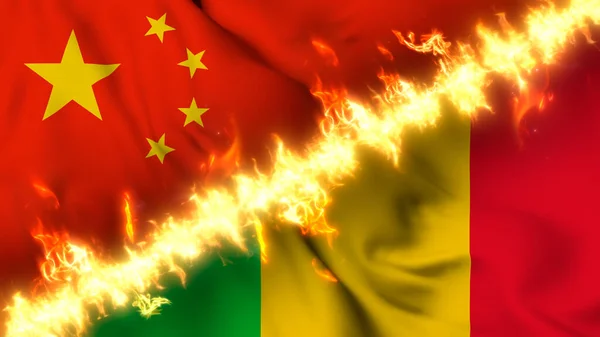 Ilustración Una Bandera Ondeante China Malí Separadas Por Una Línea —  Fotos de Stock