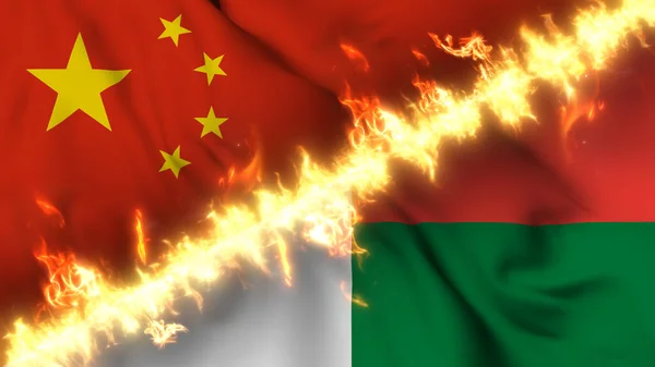 Ilustración Una Bandera Ondeante China Madagascar Separadas Por Una Línea —  Fotos de Stock