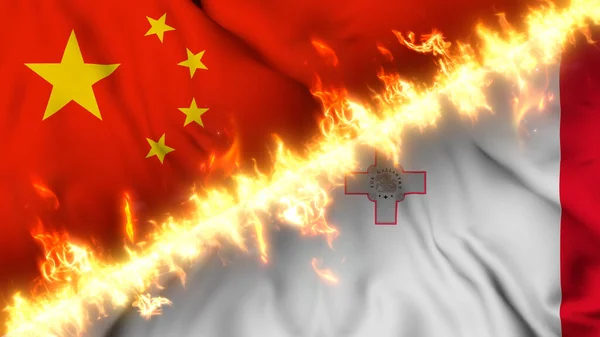Ilustración Una Bandera Ondeante China Malta Separadas Por Una Línea —  Fotos de Stock