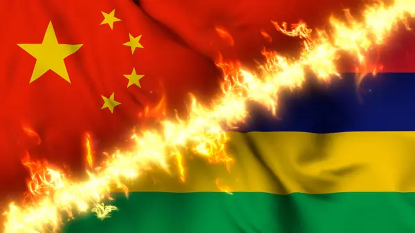 Ilustración Una Bandera Ondeante China Mauricio Separadas Por Una Línea —  Fotos de Stock