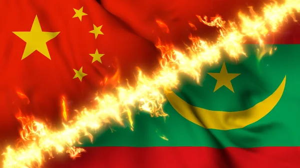 Ilustración Una Bandera Ondeante China Mauritania Separadas Por Una Línea —  Fotos de Stock