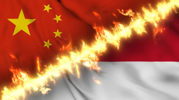 Ilustración Una Bandera Ondeante China Mónaco Separadas Por Una Línea —  Fotos de Stock