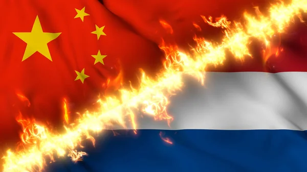 Ilustración Una Bandera Ondeante China Holanda Separada Por Una Línea —  Fotos de Stock