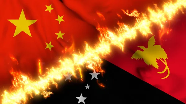 Ilustración Una Bandera Ondeante China Papúa Nueva Guinea Separadas Por —  Fotos de Stock