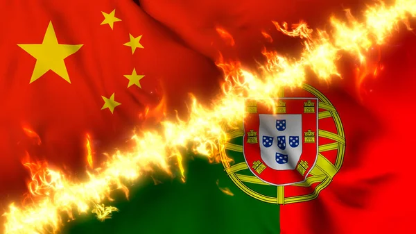 Illustratie Van Een Wapperende Vlag Van China Portugal Gescheiden Door — Stockfoto