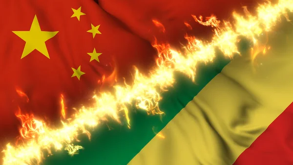 Ilustración Una Bandera Ondeante China República Del Congo Separadas Por —  Fotos de Stock