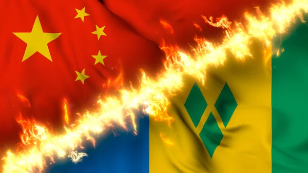 Bandera China San Vicente Las Granadinas Separadas Por Una Línea —  Fotos de Stock