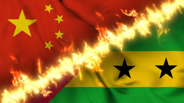 Ilustración Una Bandera Ondeante China Santo Tomé Príncipe Separados Por —  Fotos de Stock
