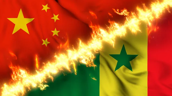 Ilustración Una Bandera Ondeante China Senegal Separadas Por Una Línea —  Fotos de Stock