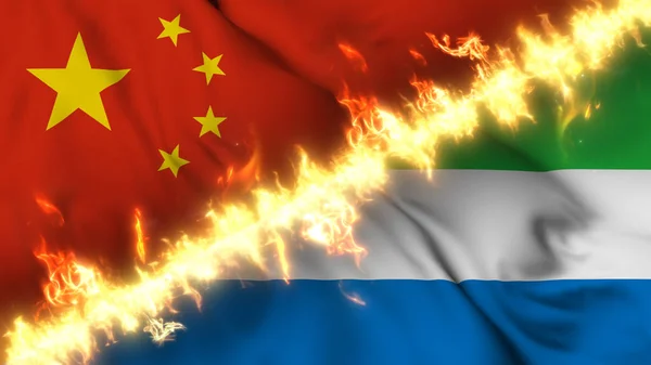 Ilustración Una Bandera Ondeante China Sierra Leona Separadas Por Una —  Fotos de Stock