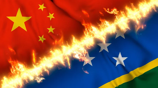Ilustración Una Bandera Ondeante China Las Islas Salomón Separadas Por —  Fotos de Stock