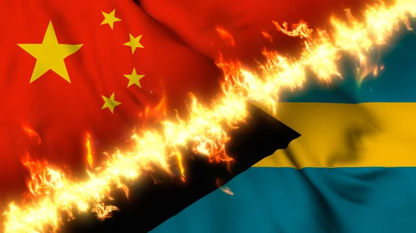 Ilustración Una Bandera Ondeante China Las Bahamas Separadas Por Una —  Fotos de Stock