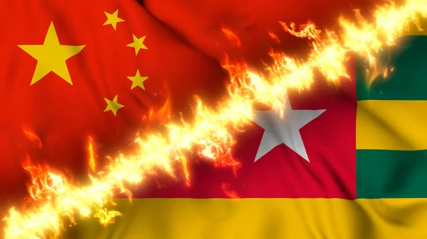 Ilustración Una Bandera Ondeante China Togo Separadas Por Una Línea —  Fotos de Stock