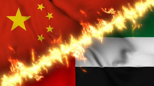 Illustration Drapeau Agitant Chine Des Émirats Arabes Unis Séparés Par — Photo