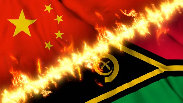 Ilustración Una Bandera Ondeante China Vanuatu Separadas Por Una Línea —  Fotos de Stock