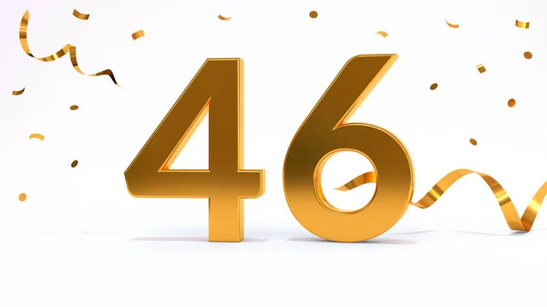 幸せな46誕生日パーティーのお祝い 輝く金のコンフェッティとゴールド番号 蛇紋岩 祭りの背景 パーティーイベントの装飾 1年のお祝い 3Dレンダリング図 — ストック写真