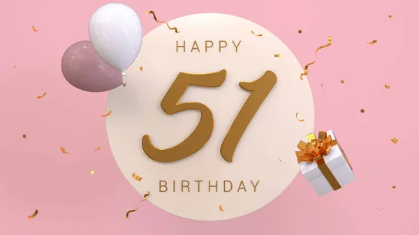 stock image Elegant Greeting celebration 51 years birthday. Happy birthday, congratulations poster. Golden numbers with sparkling golden confetti and balloons. 3d render illustration