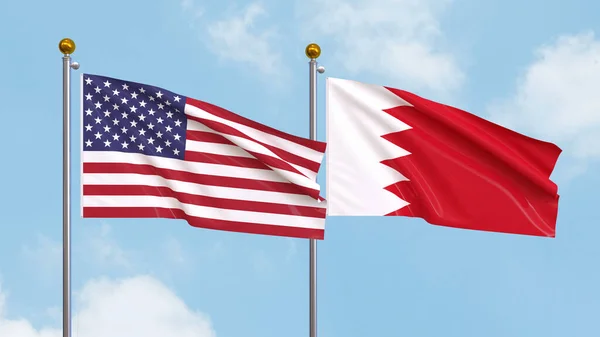 Drapeaux Des États Unis Amérique Bahreïn Sur Fond Ciel Illustration — Photo
