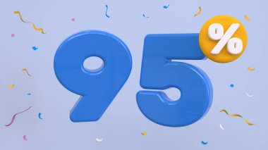 Yüzde 95 indirim. Yaratıcı kompozisyon indirimi. Dekoratif nesnelerle% 95 sembol. Satış afişi ve poster. 3d resimleme