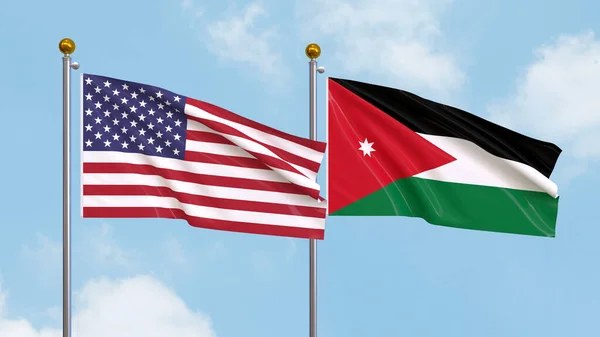 Agitant Des Drapeaux Des États Unis Amérique Jordanie Sur Fond — Photo