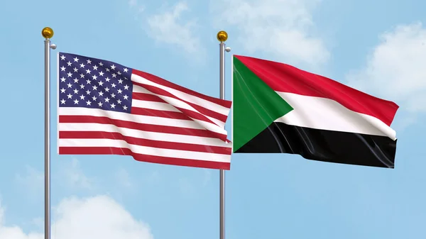 Drapeaux Des États Unis Amérique Soudan Sur Fond Ciel Illustration — Photo