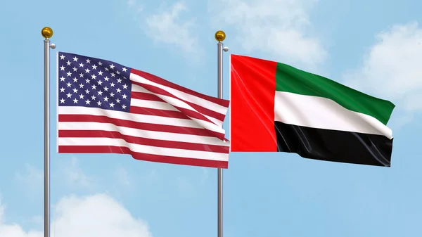 Drapeaux Des États Unis Amérique Des Émirats Arabes Unis Sur — Photo