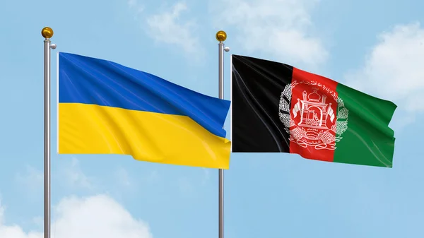 Ondeando Banderas Ucrania Afganistán Fondo Del Cielo Ilustrando Diplomacia Internacional — Foto de Stock
