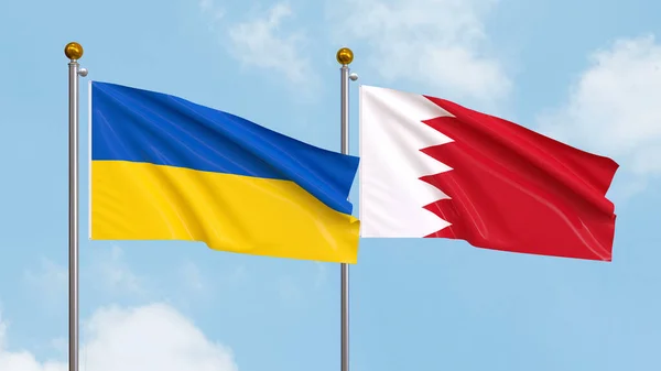 Drapeaux Agitant Ukraine Bahreïn Sur Fond Ciel Illustration Diplomatie Internationale — Photo