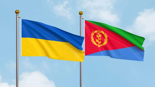 Ondeando Banderas Ucrania Eritrea Sobre Fondo Del Cielo Ilustrando Diplomacia — Foto de Stock