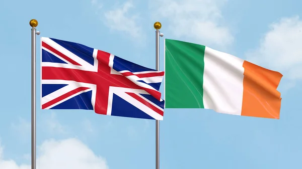 Waving Flags United Kingdom Ireland Sky Background Illustrating International Diplomacy — Stock Photo, Image