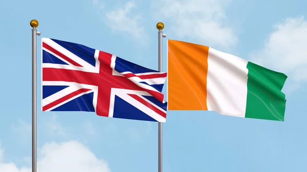 Waving Flags United Kingdom Ivory Coast Sky Background Illustrating International — Stock Photo, Image