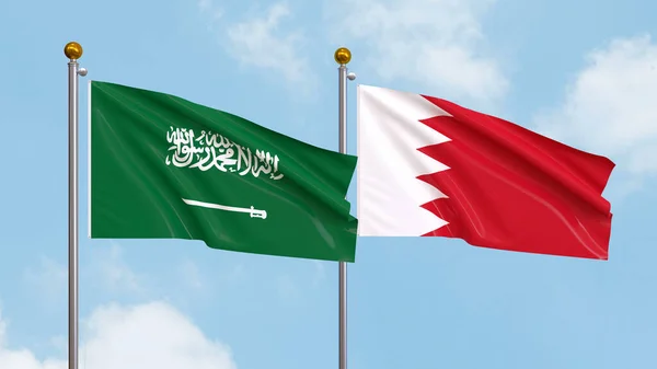 Drapeaux Arabie Saoudite Bahreïn Sur Fond Ciel Illustration Diplomatie Internationale — Photo