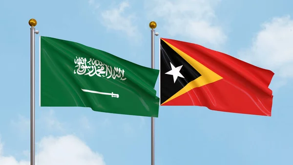Drapeaux Arabie Saoudite Timor Oriental Sur Fond Ciel Illustration Diplomatie — Photo