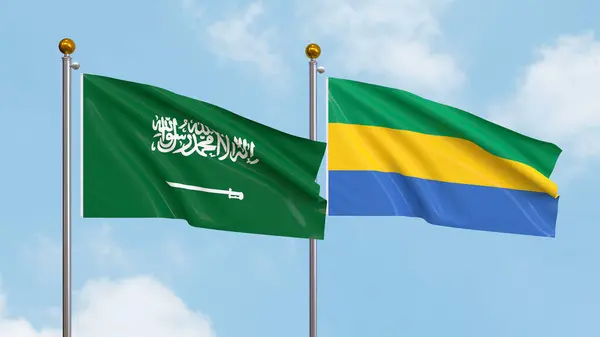 Drapeaux Arabie Saoudite Gabon Sur Fond Ciel Illustration Diplomatie Internationale — Photo