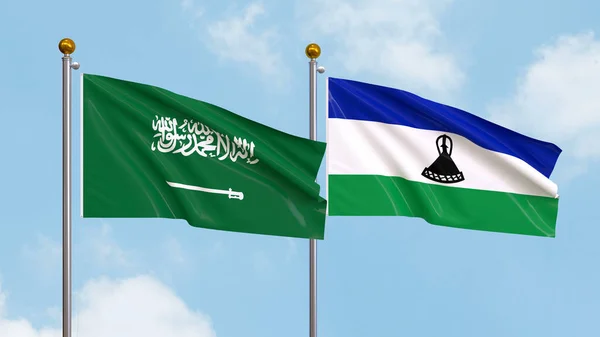 Drapeaux Arabie Saoudite Lesotho Sur Fond Ciel Illustration Diplomatie Internationale — Photo