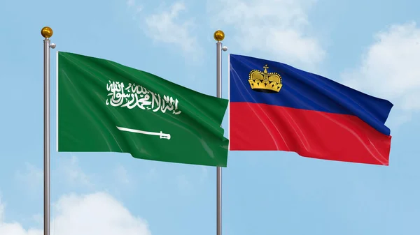 Drapeaux Arabie Saoudite Liechtenstein Sur Fond Ciel Illustration Diplomatie Internationale — Photo