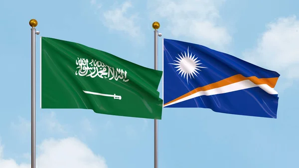Drapeaux Arabie Saoudite Des Îles Marshall Sur Fond Ciel Illustration — Photo