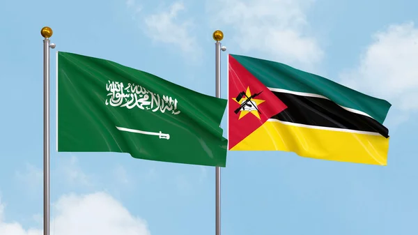 Drapeaux Arabie Saoudite Mozambique Sur Fond Ciel Illustration Diplomatie Internationale — Photo