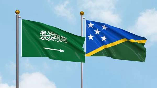 Drapeaux Arabie Saoudite Des Îles Salomon Sur Fond Ciel Illustration — Photo