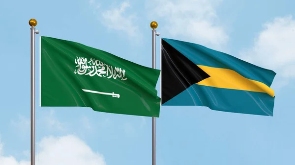 Drapeaux Arabie Saoudite Des Bahamas Sur Fond Ciel Illustration Diplomatie — Photo