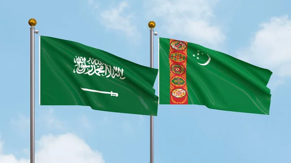 Drapeaux Arabie Saoudite Turkménistan Sur Fond Ciel Illustration Diplomatie Internationale — Photo