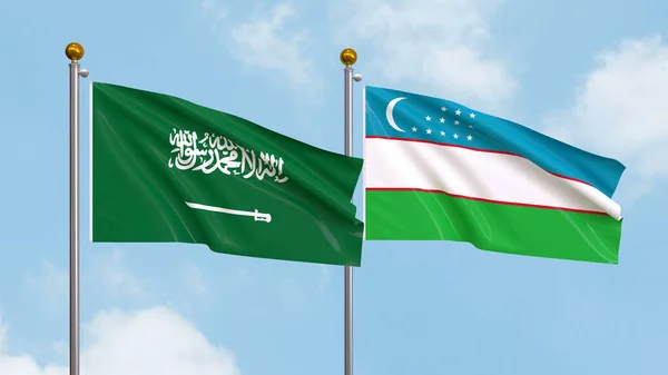 Drapeaux Arabie Saoudite Ouzbékistan Sur Fond Ciel Illustration Diplomatie Internationale — Photo