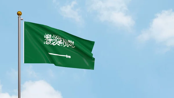 Alta Bandera Detallada Arabia Saudita Ondeando Bandera Los Eau Contra —  Fotos de Stock