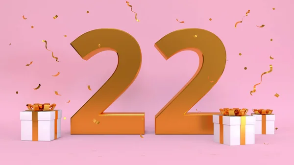 Liczba Renderowania Happy Birthday Dwadzieścia Dwa Lata Rocznica Urodzin Elementy — Zdjęcie stockowe