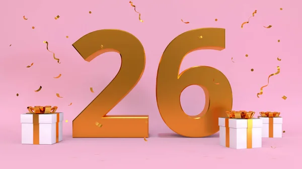 Liczba Renderowania Happy Birthday Dwadzieścia Sześć Lat Rocznica Urodzin Elementy — Zdjęcie stockowe