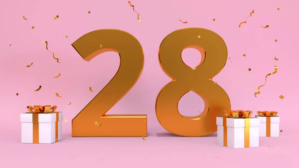Liczba Renderowania Happy Birthday Dwadzieścia Osiem Lat Rocznica Urodzin Elementy — Zdjęcie stockowe