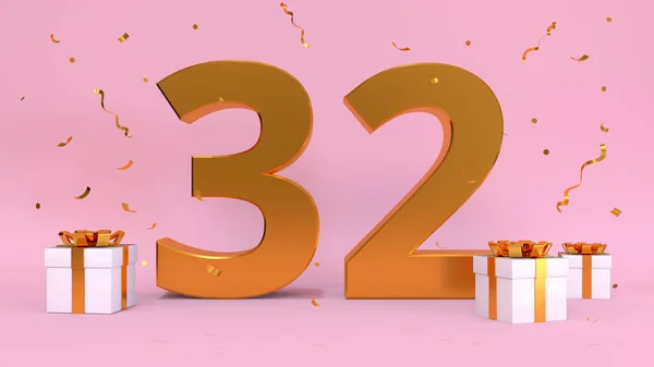 Liczba Renderowania Happy Birthday Trzydzieści Dwa Lata Rocznica Urodzin Elementy — Zdjęcie stockowe