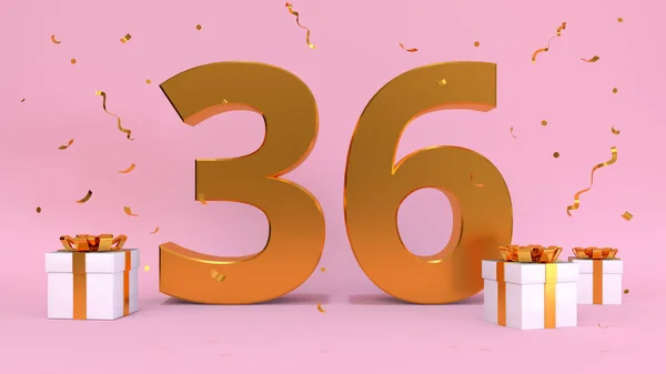ハッピーバースデー36年の3Dレンダリング数 誕生日 プレゼントの要素の記念日 3Dイラスト ピンク色 — ストック写真